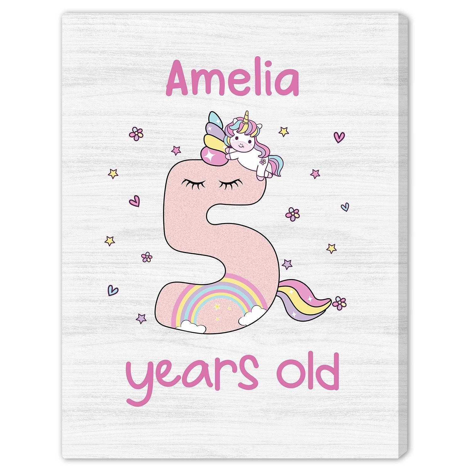 Unicorn 5 Years Old - Personalized 5th Birthday gift For 5 Year Old - Custom Canvas Print - Elizabeth Fashions