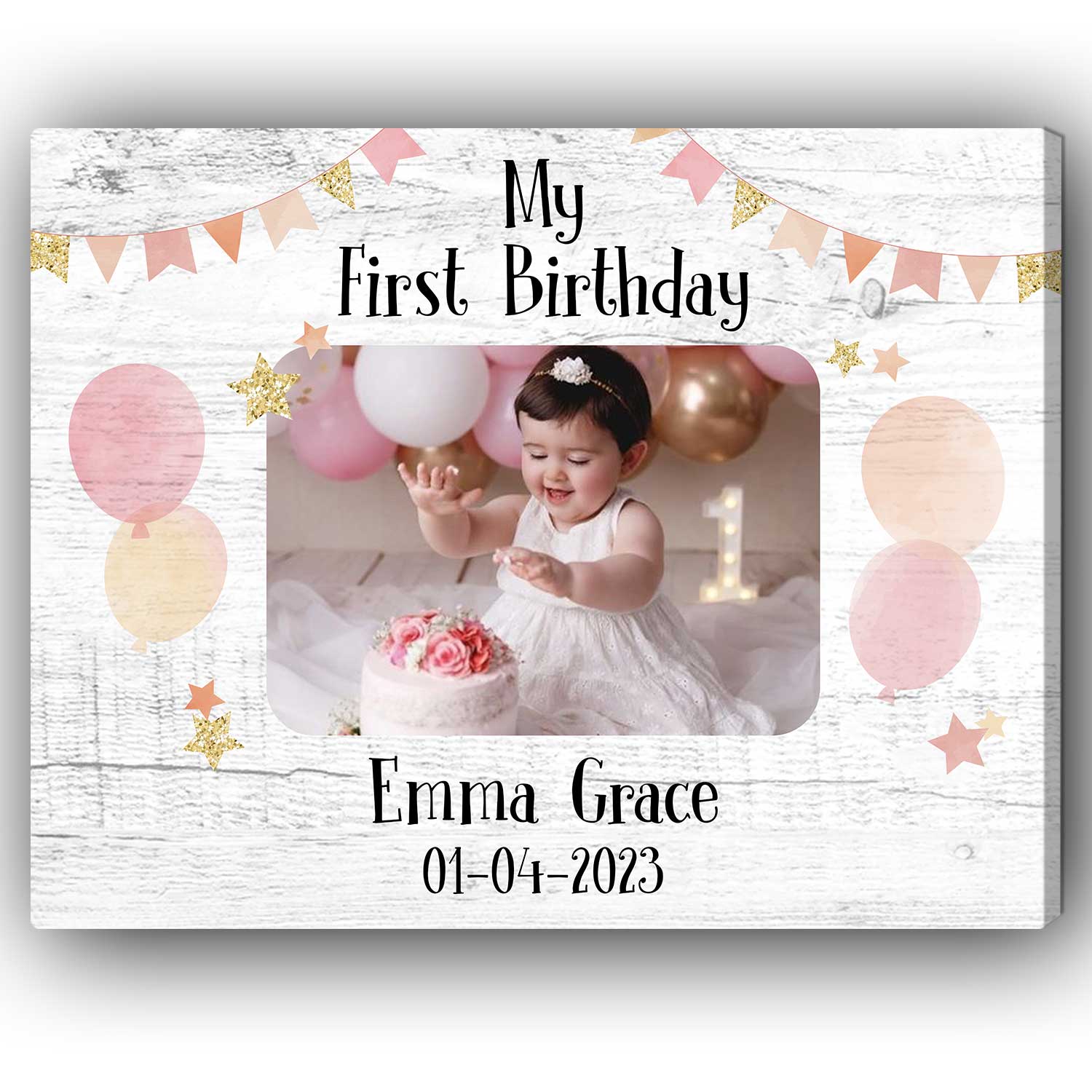 My First Birthday - Personalized 1st Birthday gift For Baby - Custom Canvas Print - Elizabeth Fashions