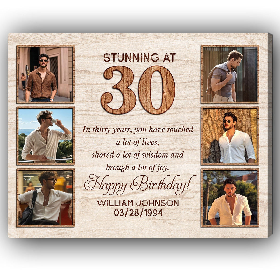 Stunning At 30 - Personalized 30th Birthday gift For 30 Year Old - Custom Canvas Print - Elizabeth Fashions