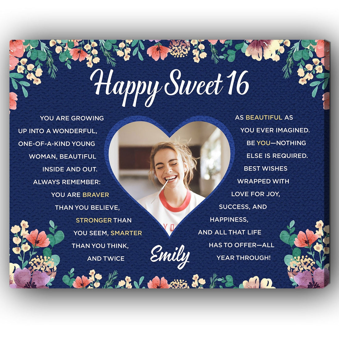 Happy Sweet Sixteen - Personalized 16th Birthday gift For 16 Year Old - Custom Canvas Print - Elizabeth Fashions