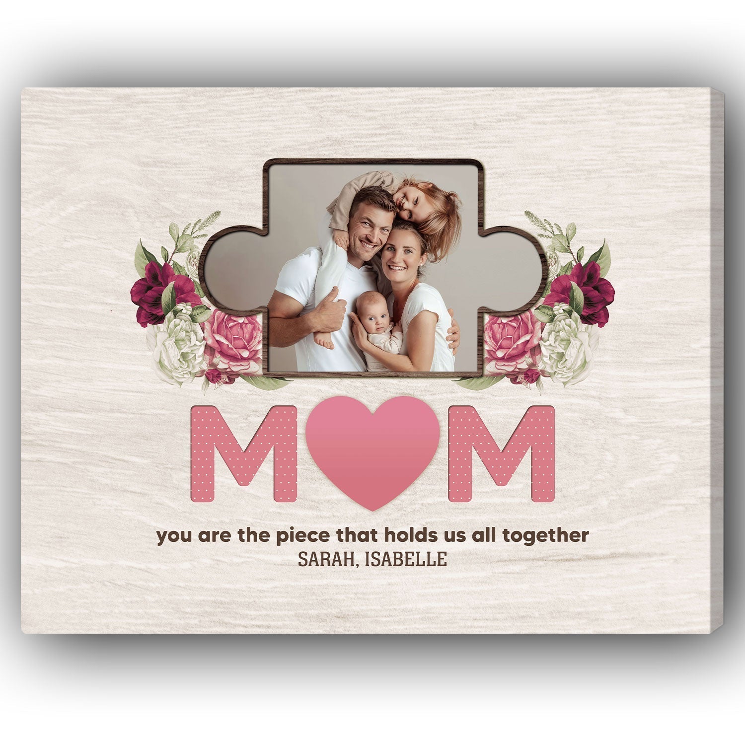 You Are The Piece That Holds Us All Together - Personalized gift For Mom - Custom Canvas Print - Elizabeth Fashions