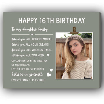 Happy 16th Birthday - Personalized 16th Birthday gift For Daughter - Custom Canvas Print - Elizabeth Fashions