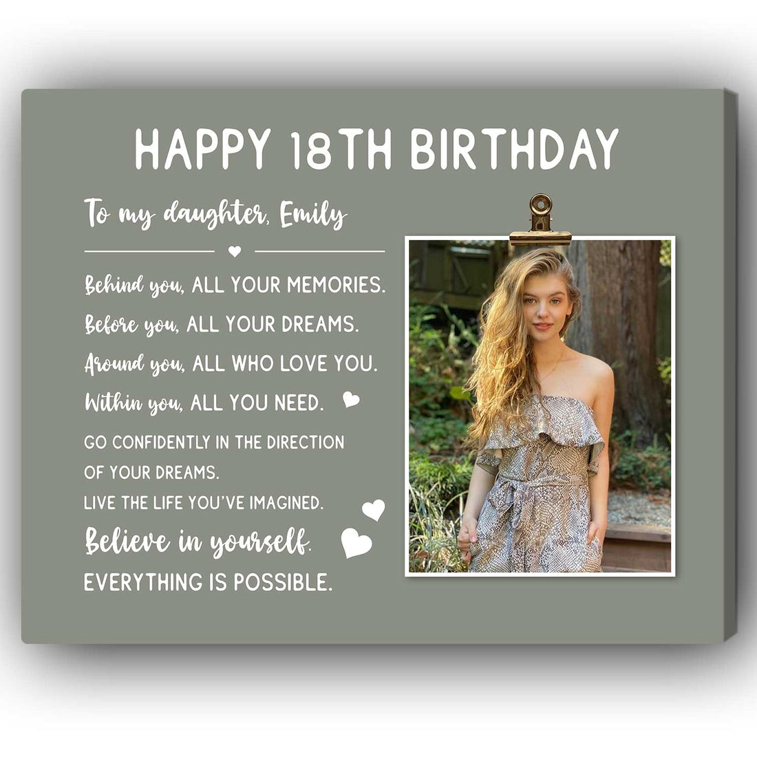 Happy 18th Birthday - Personalized 18th Birthday gift For Daughter - Custom Canvas Print - Elizabeth Fashions