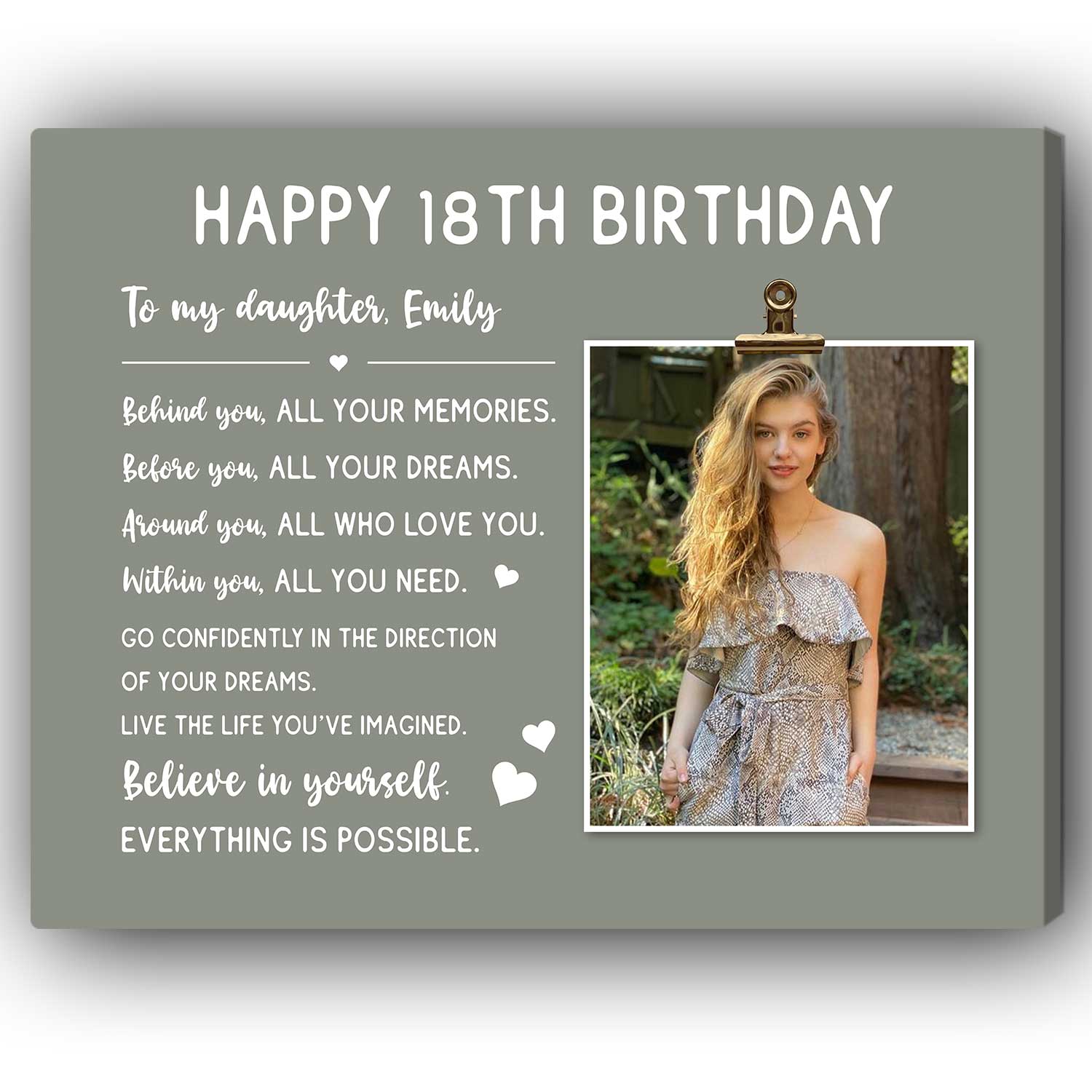 Happy 18th Birthday - Personalized 18th Birthday gift For Daughter - Custom Canvas Print - Elizabeth Fashions