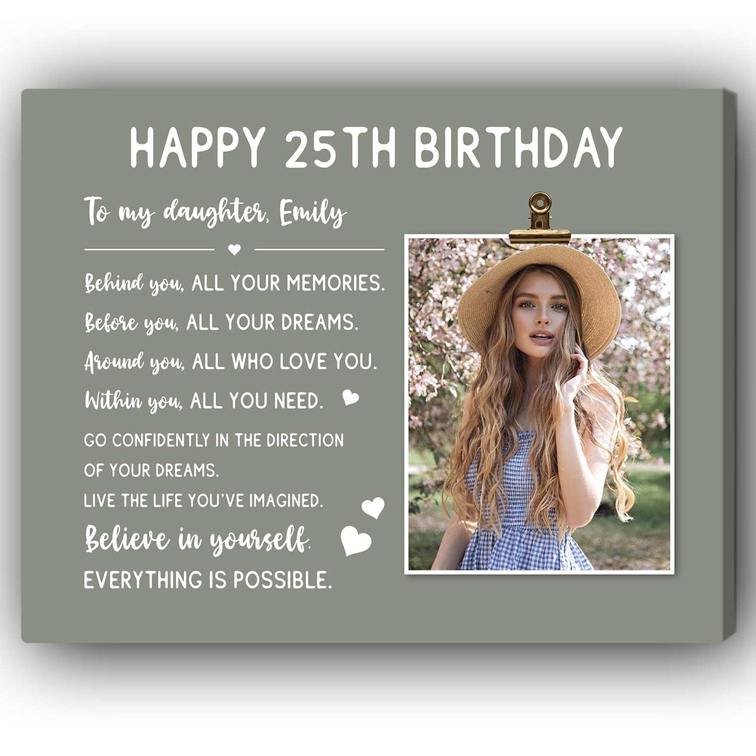 Happy 25th Birthday - Personalized 25th Birthday gift For Daughter - Custom Canvas Print - Elizabeth Fashions