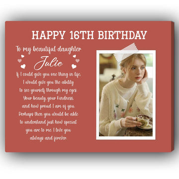 Happy 16th Birthday - Personalized 16th Birthday gift For Daughter - Custom Canvas Print - Elizabeth Fashions