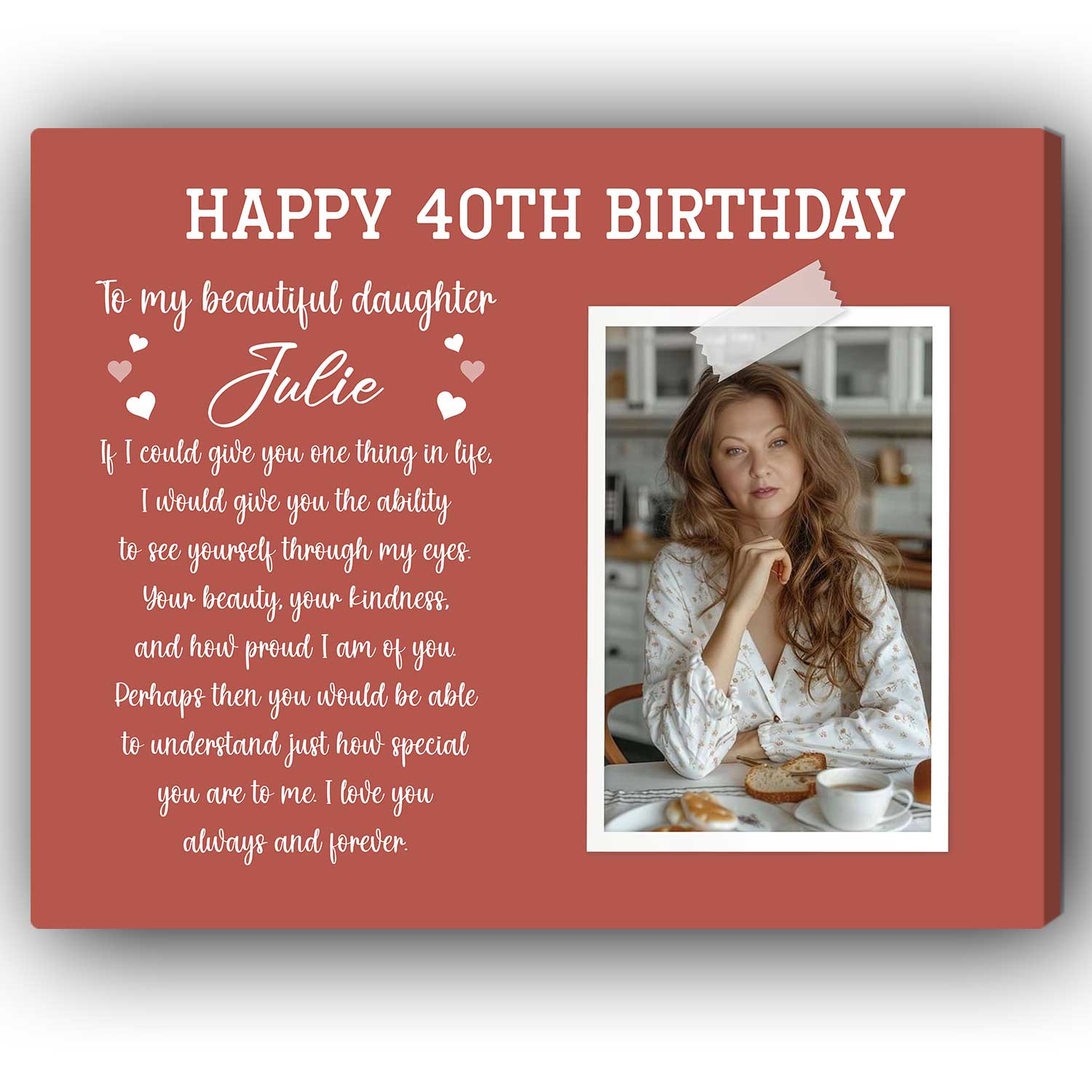 Happy 40th Birthday - Personalized 40th Birthday gift For Daughter - Custom Canvas Print - Elizabeth Fashions