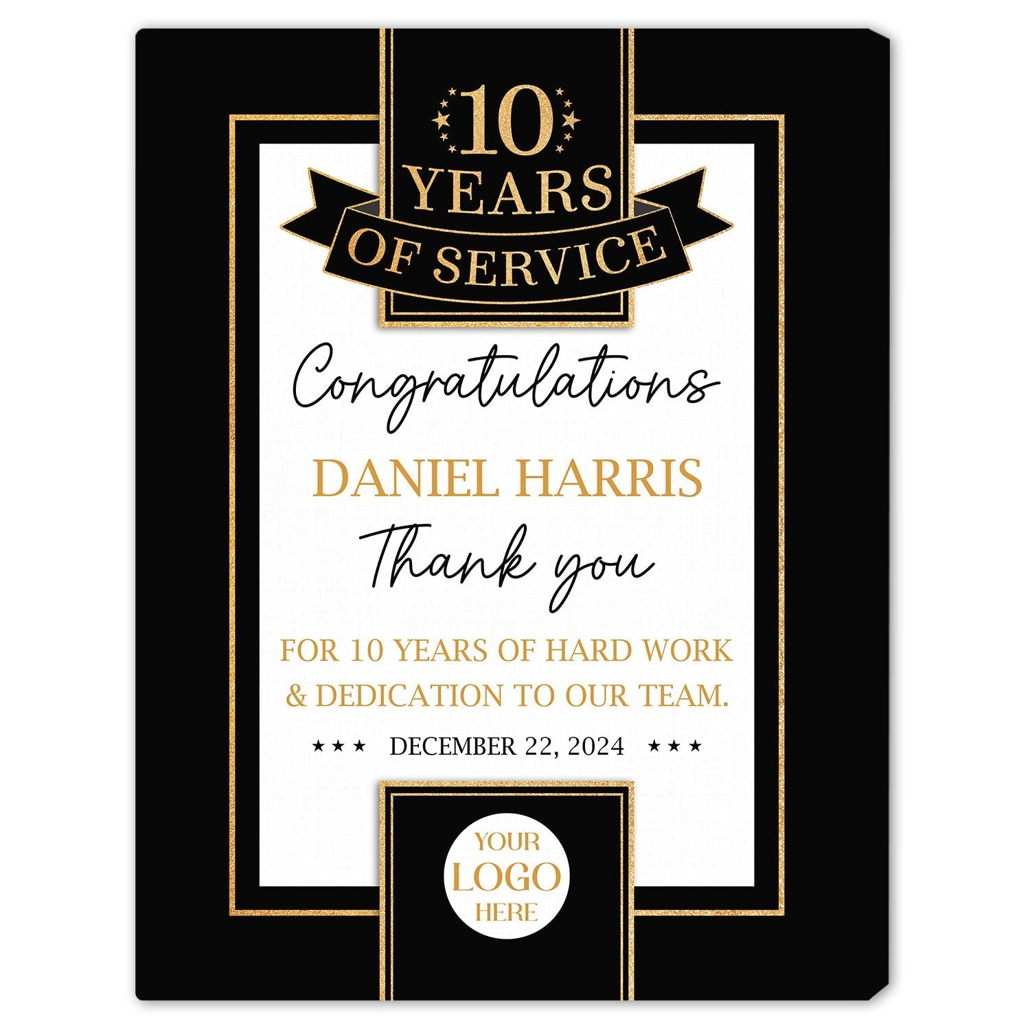 For 10 Years of Hardwork & Dedication - Personalized 10th Work Anniversary gift For Employee - Custom Canvas Print - Elizabeth Fashions