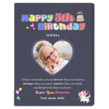 5th Birthday Unicorn - Personalized 5th Birthday gift For 5 Year Old - Custom Canvas Print - Elizabeth Fashions