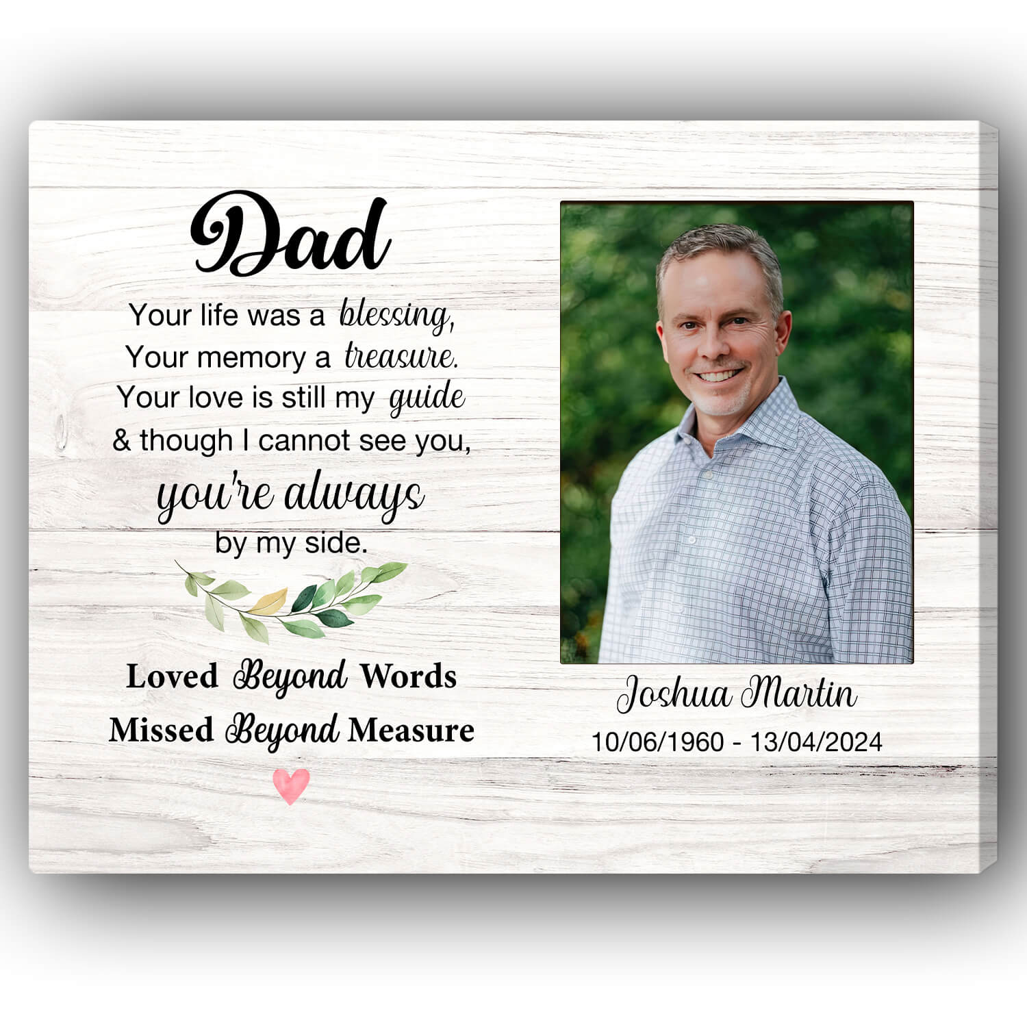 You're Always By My Side - Personalized gift For Loss Of Father - Custom Canvas Print - Elizabeth Fashions