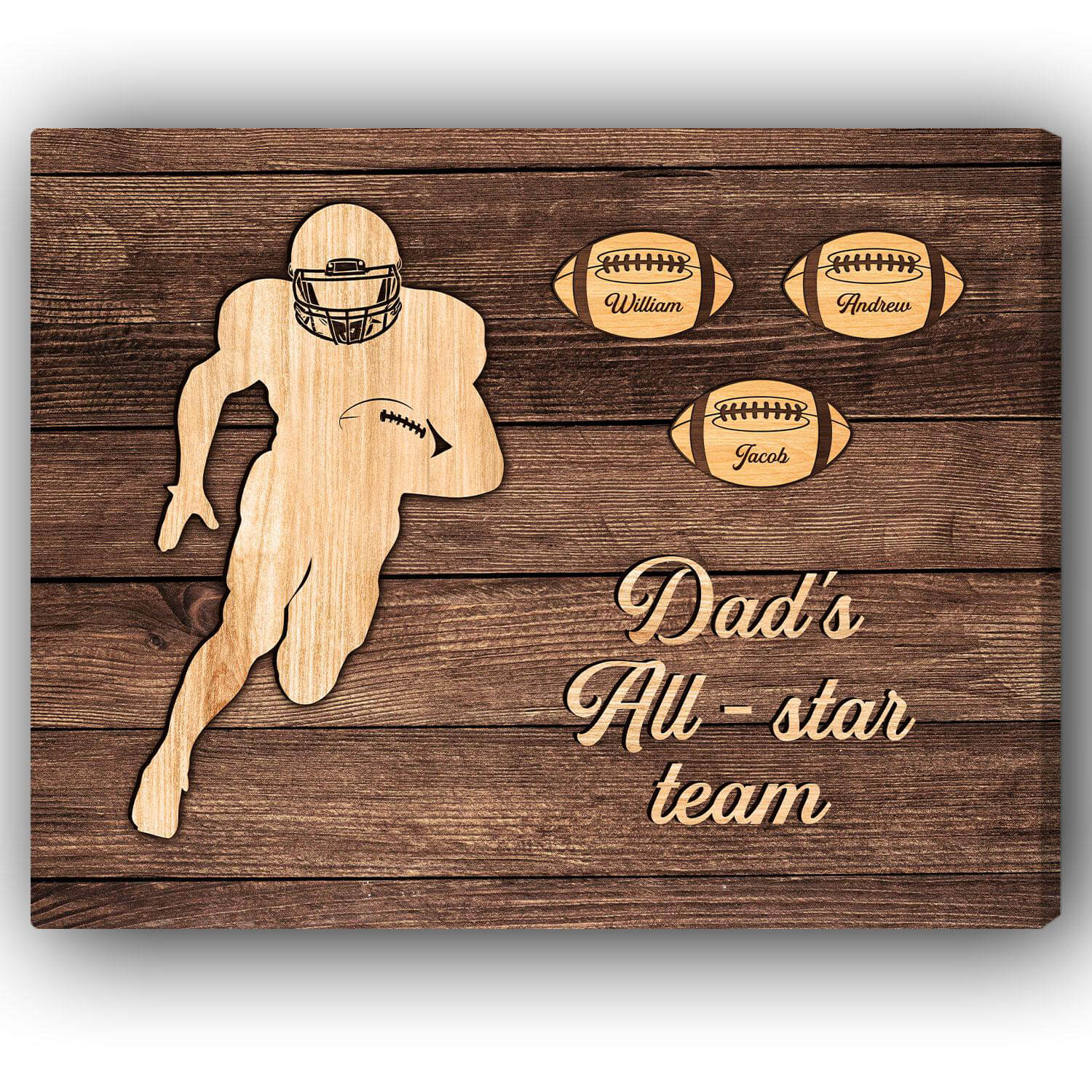 Dad's All Star Team Football - Personalized gift For Dad - Custom Canvas Print - Elizabeth Fashions