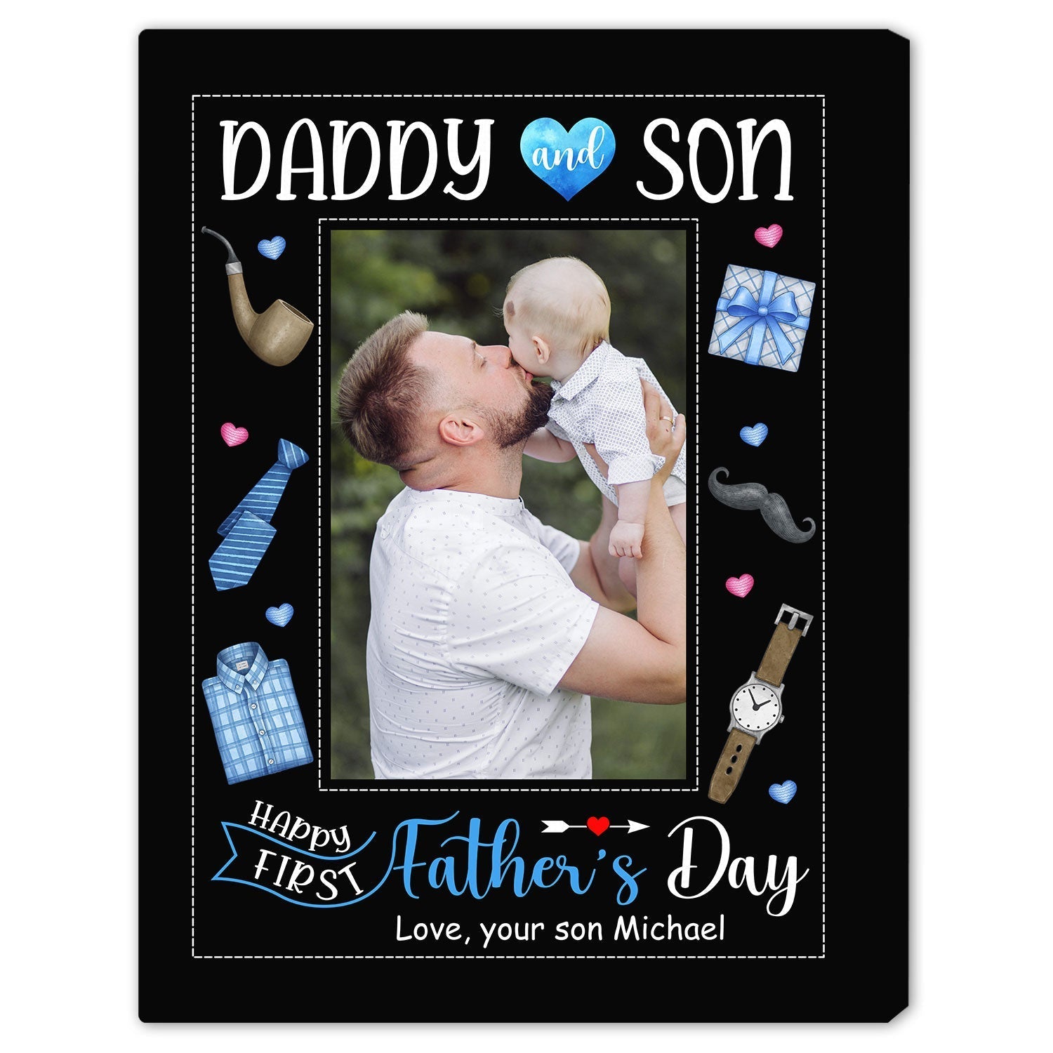 Daddy & Son - Personalized gift Father Son - Custom Canvas Print - Elizabeth Fashions