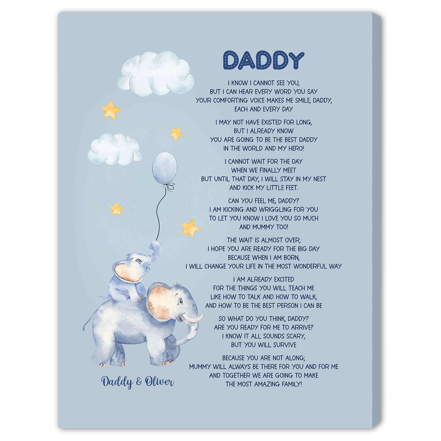 Daddy - Personalized gift For Dad To Be - Custom Canvas Print - Elizabeth Fashions