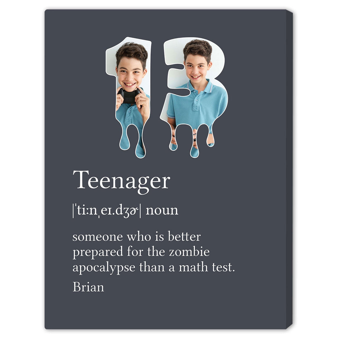 Teenager Definition - Personalized 13th Birthday gift For 13 Year Old - Custom Canvas Print - Elizabeth Fashions
