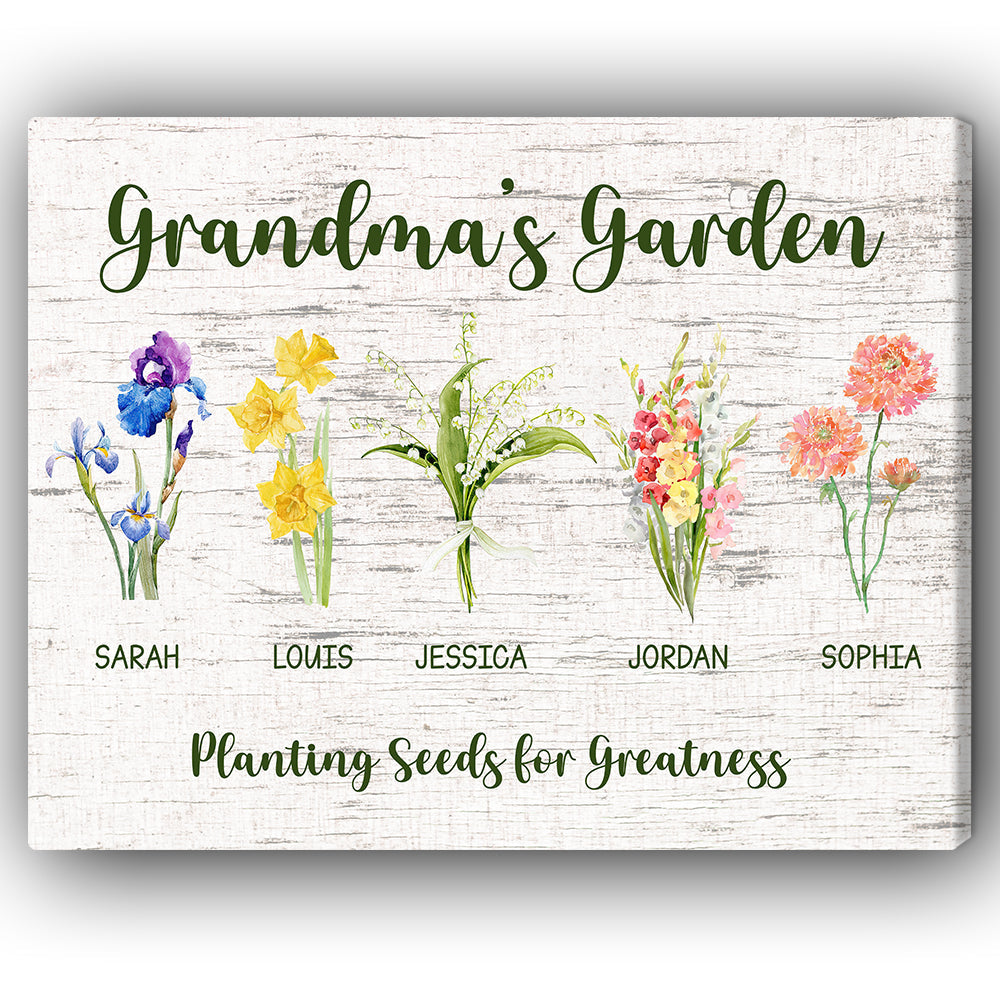 Grandma Garden - Personalized Mother's Day Or Birthday Gift For Grandma - Custom Canvas Print - Elizabeth Fashions