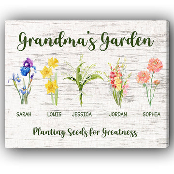 Grandma Garden - Personalized Mother's Day Or Birthday Gift For Grandma - Custom Canvas Print - Elizabeth Fashions