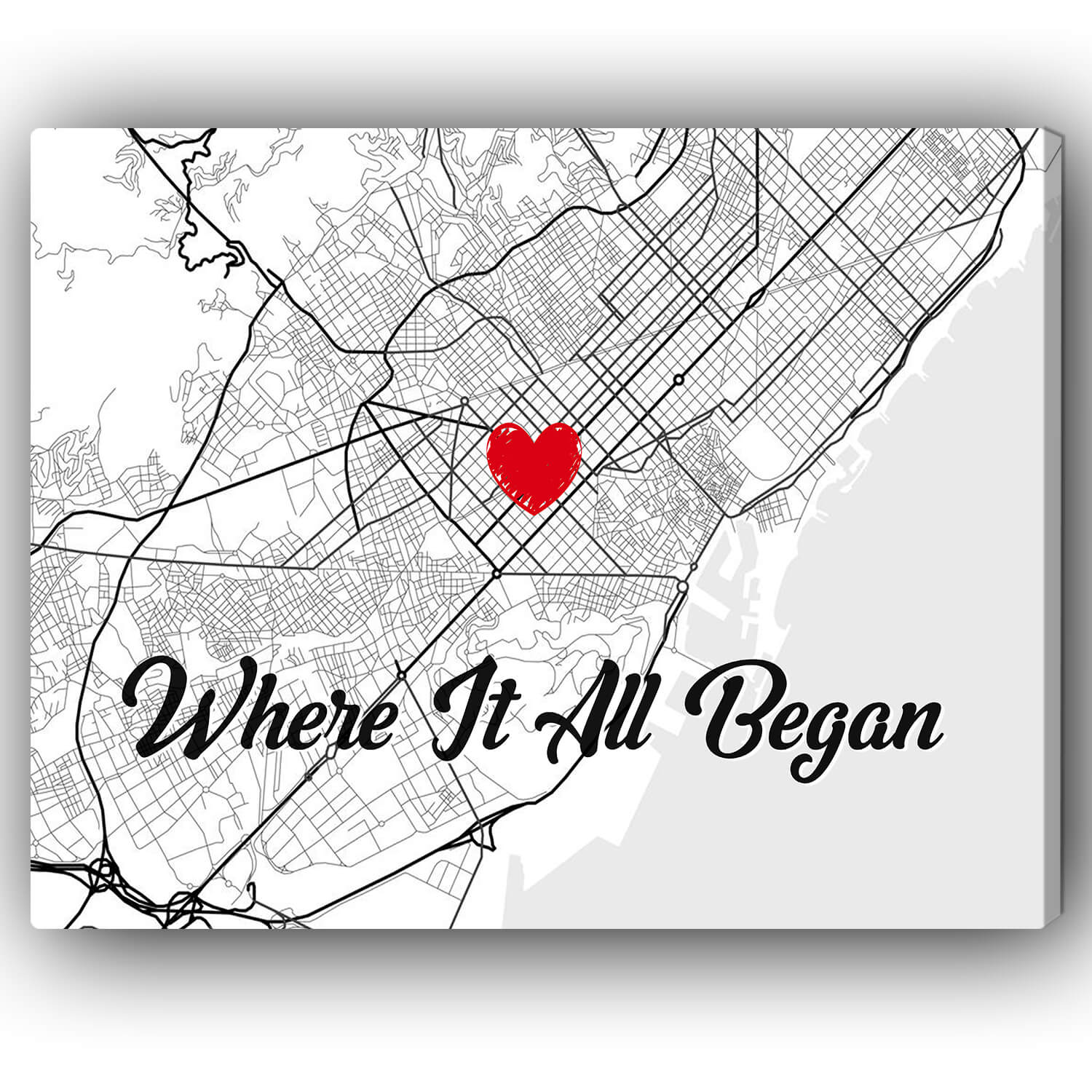 Where It All Began Wall Art Retro - Personalized Wedding Anniversary, Valentine's Day gift for Husband for Wife - Custom Map Canvas - Elizabeth Fashions