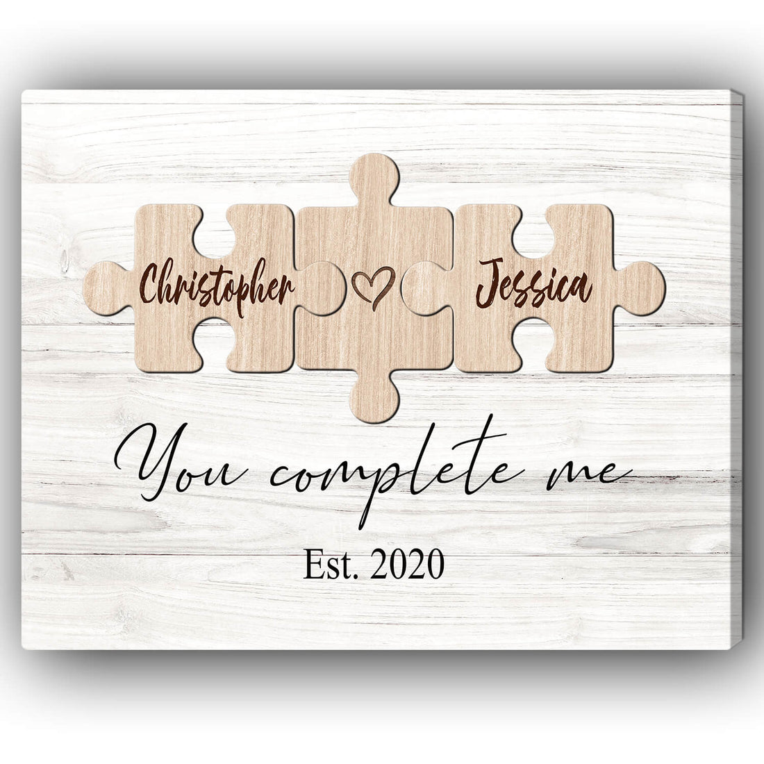 You Complete Me - Personalized Wedding Anniversary or Valentine's Day gift for Husband or Wife - Custom Canvas Print - Elizabeth Fashions