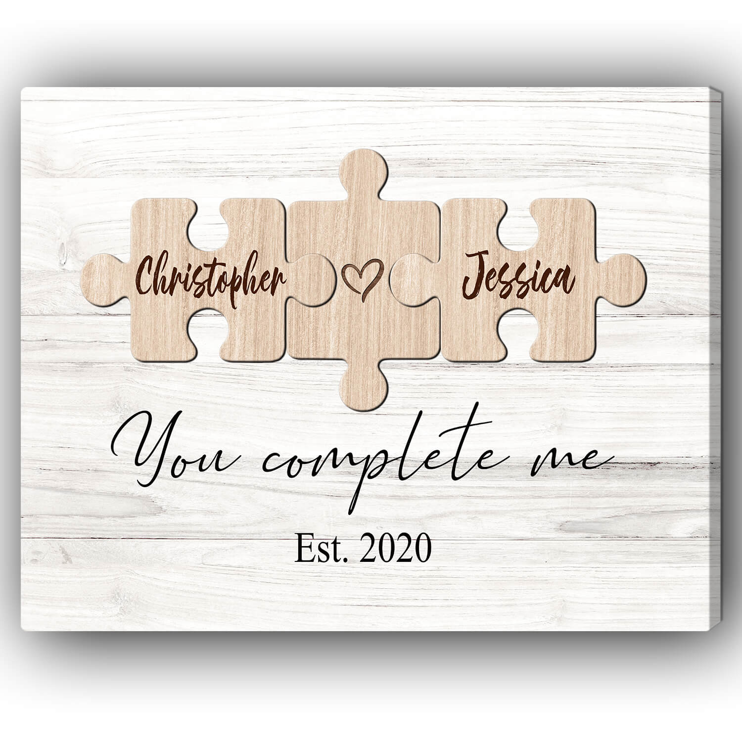 You Complete Me - Personalized Wedding Anniversary or Valentine's Day gift for Husband or Wife - Custom Canvas Print - Elizabeth Fashions
