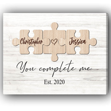 You Complete Me - Personalized Wedding Anniversary or Valentine's Day gift for Husband or Wife - Custom Canvas Print - Elizabeth Fashions