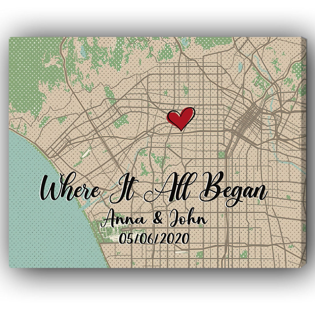 Where It All Began Horizontal Map - Personalized Wedding Anniversary, Valentine's Day gift for Husband for Wife - Custom Map Canvas - Elizabeth Fashions