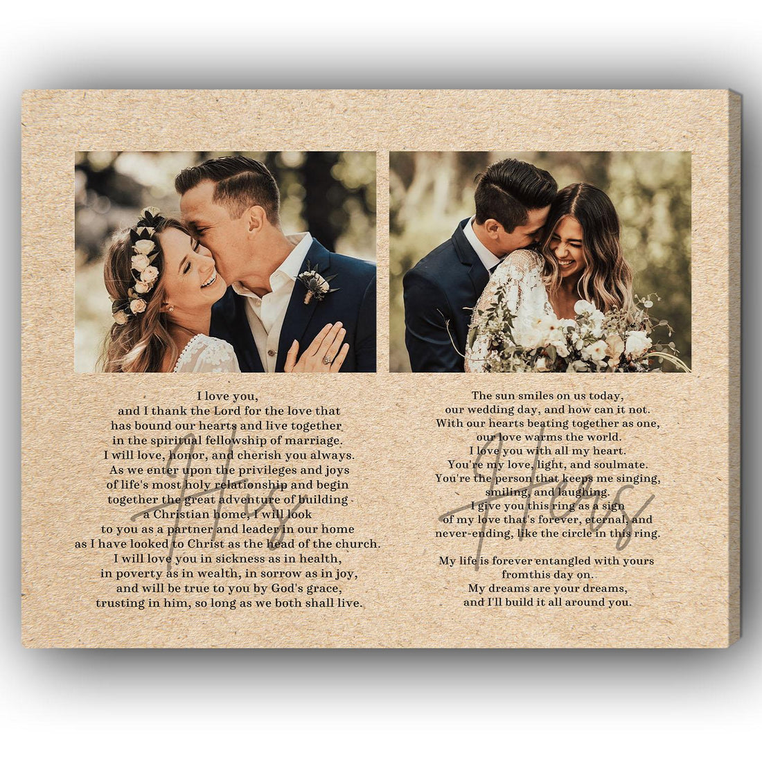 Wedding Vows - His-Her - Personalized 1 Year Anniversary gift for Husband or Wife - Custom Canvas Print - Elizabeth Fashions