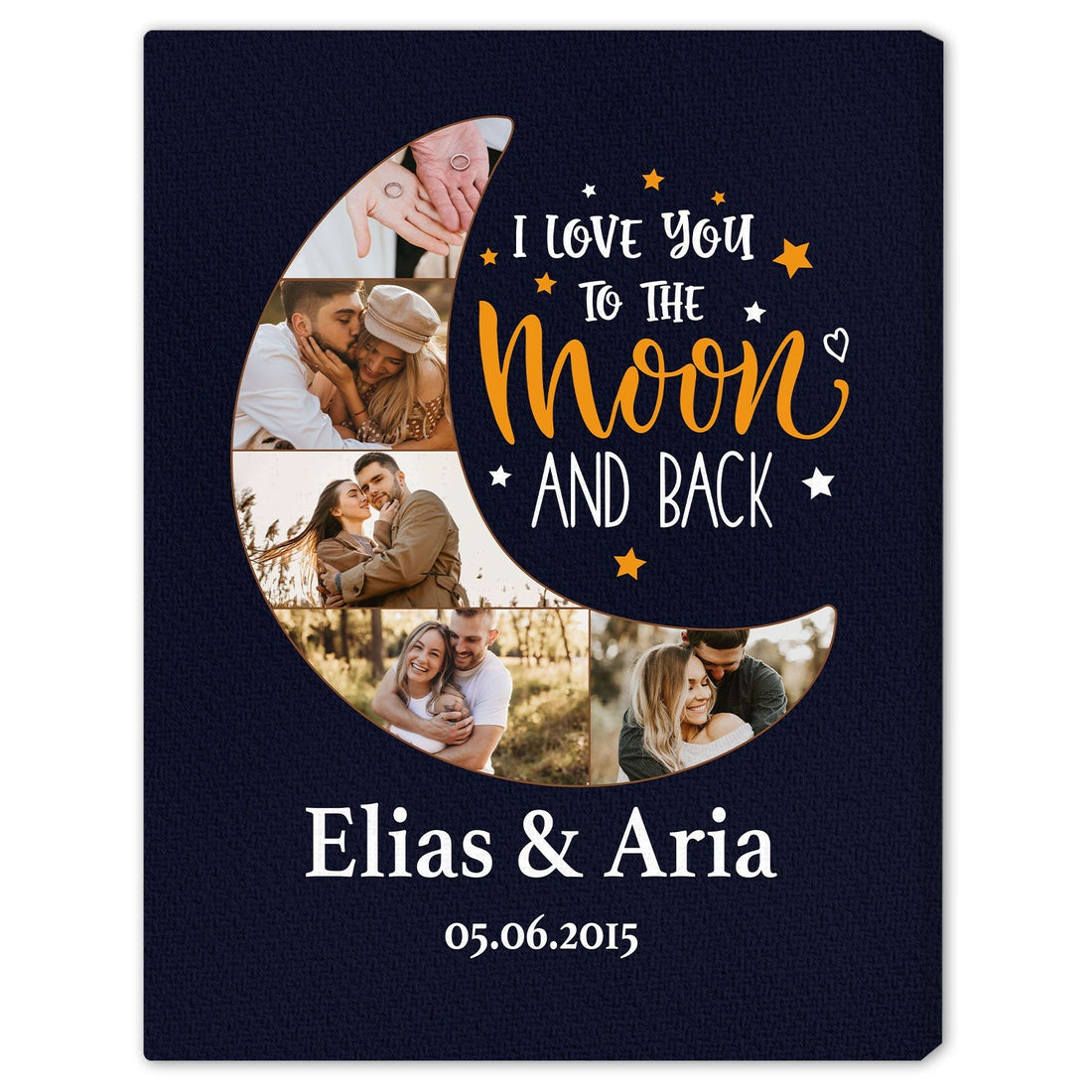 I Love You To The Moon - Personalized Anniversary or Valentine's Day gift for Husband or Wife - Custom Canvas Print - Elizabeth Fashions