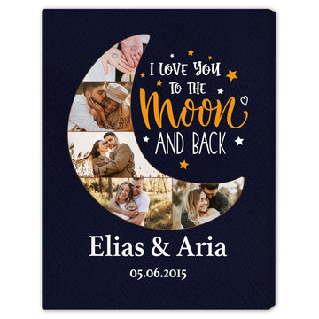 I Love You To The Moon - Personalized Anniversary or Valentine's Day gift for Husband or Wife - Custom Canvas Print - Elizabeth Fashions