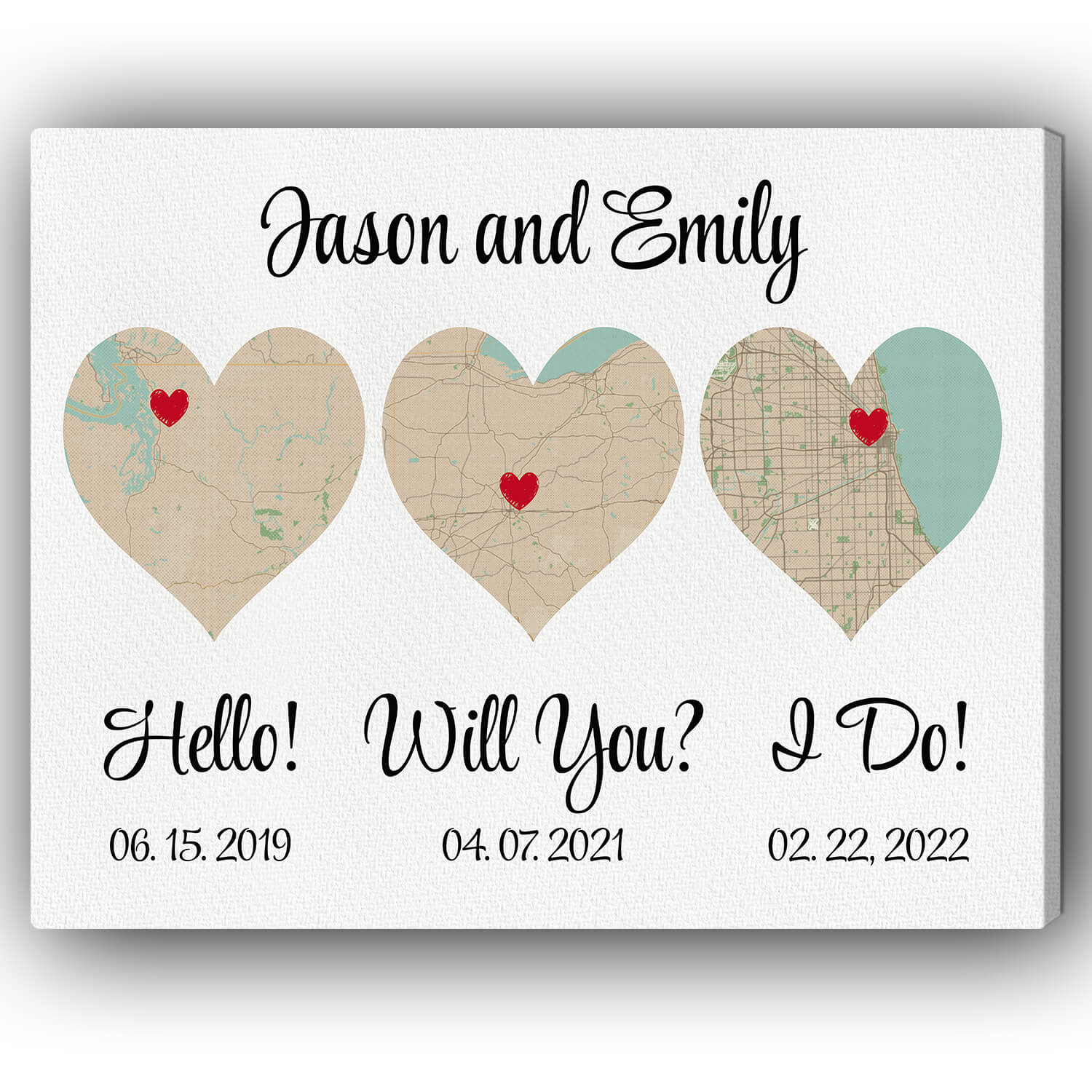 Hello - Will You - I Do Map - Personalized Wedding Anniversary, Valentine's Day gift for Husband for Wife - Custom Canvas - Elizabeth Fashions