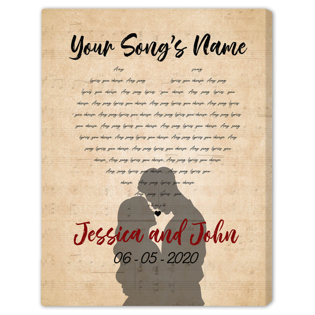 Heart-Shaped Song Lyrics - Personalized Anniversary or Valentine's Day gift for Husband or Wife - Custom Canvas Print - Elizabeth Fashions