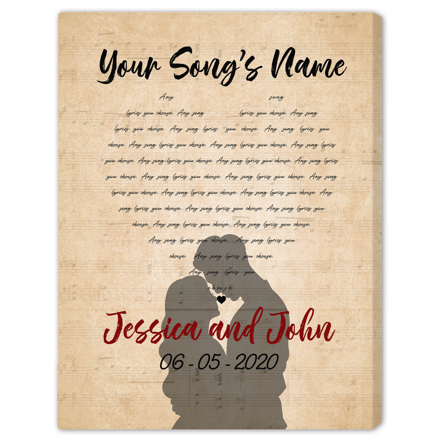 Heart-Shaped Song Lyrics - Personalized Anniversary or Valentine's Day gift for Husband or Wife - Custom Canvas Print - Elizabeth Fashions