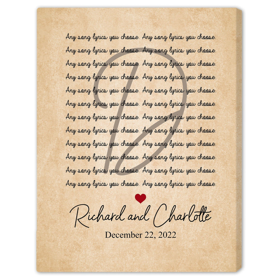 First Dance Song Lyrics - Personalized Anniversary or Valentine's Day gift for Husband or Wife - Custom Canvas - Elizabeth Fashions