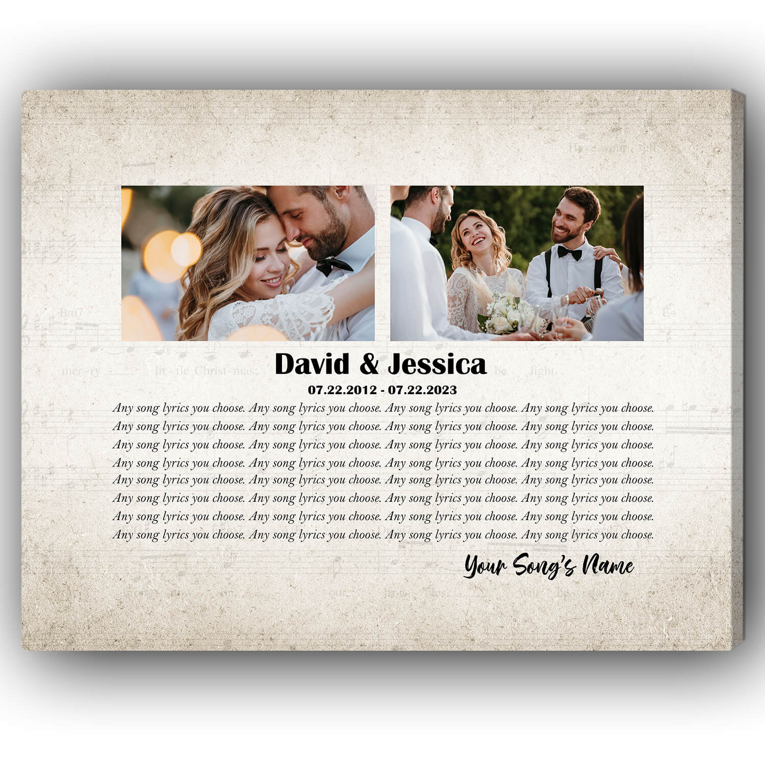 Song Lyrics 2 photos - Personalized Wedding Anniversary, Valentine's Day gift for Husband for Wife - Custom Canvas - Elizabeth Fashions
