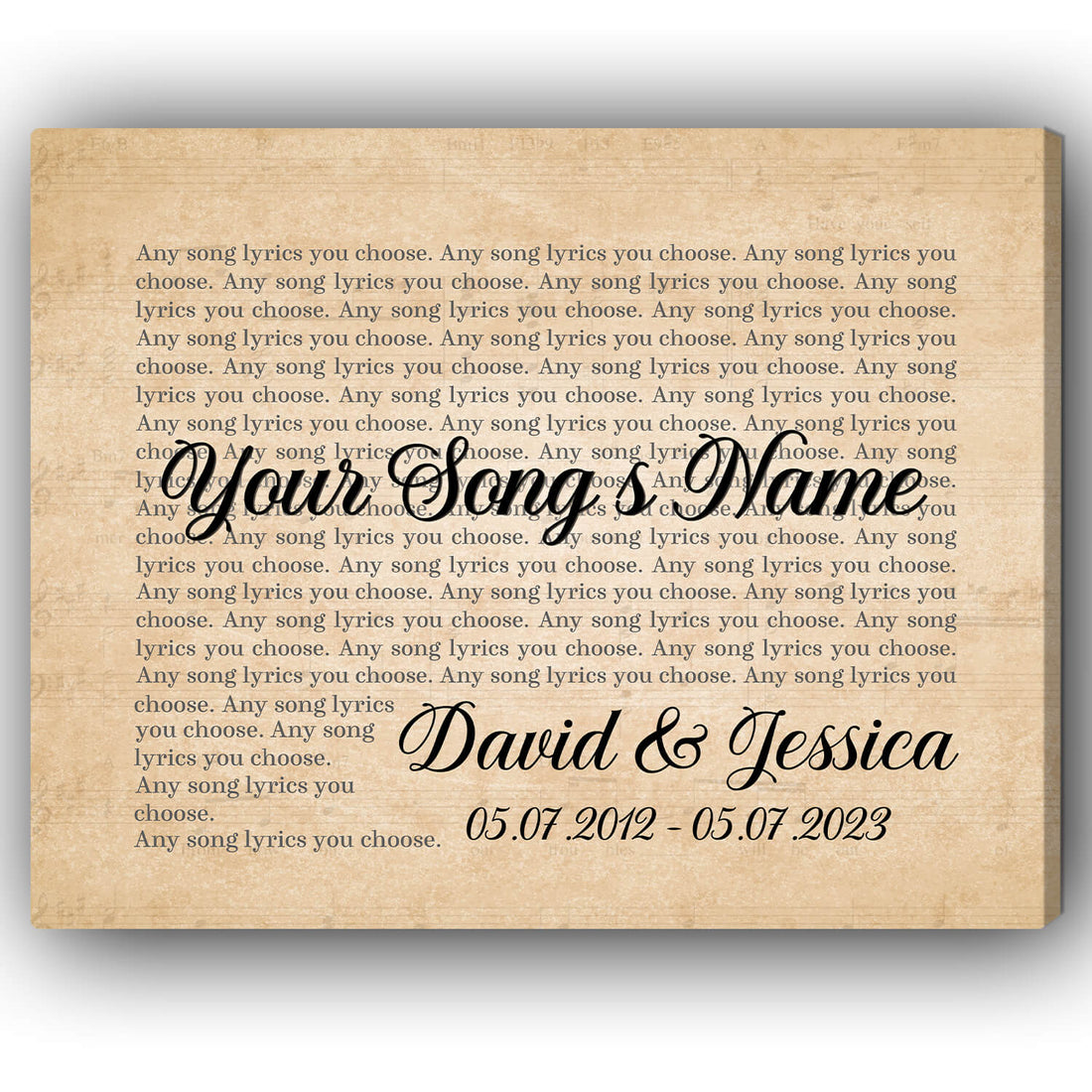 Song Lyrics - Personalized Wedding Anniversary, Valentine's Day gift for Husband for Wife - Custom Canvas - Elizabeth Fashions
