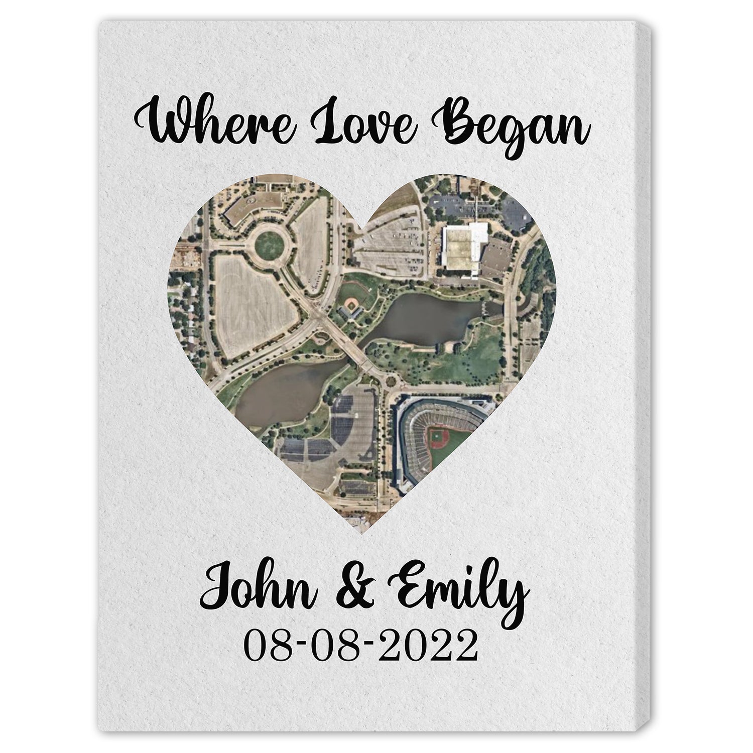 Where Love Began - One Heart Satellite Map - Personalized Wedding Anniversary, Valentine's Day gift for Husband for Wife - Custom Canvas - Elizabeth Fashions