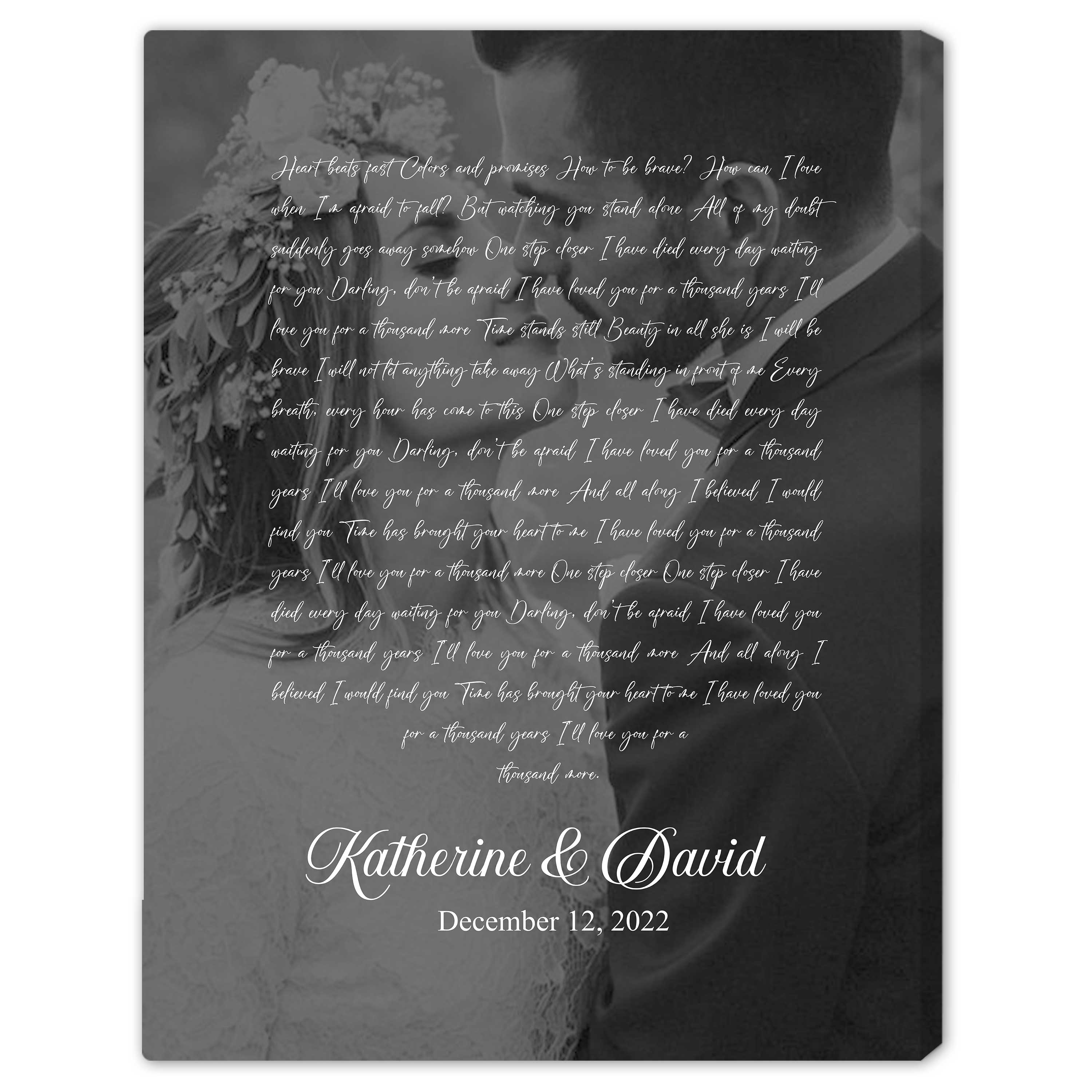 Black and White Song Lyrics - Personalized Wedding Anniversary, Valentine's Day gift for Husband for Wife - Custom Canvas - Elizabeth Fashions