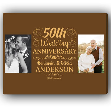 50th Wedding Anniversary - Personalized 50 Year Wedding Anniversary gift for Married Couple for Parents - Custom Canvas - Elizabeth Fashions