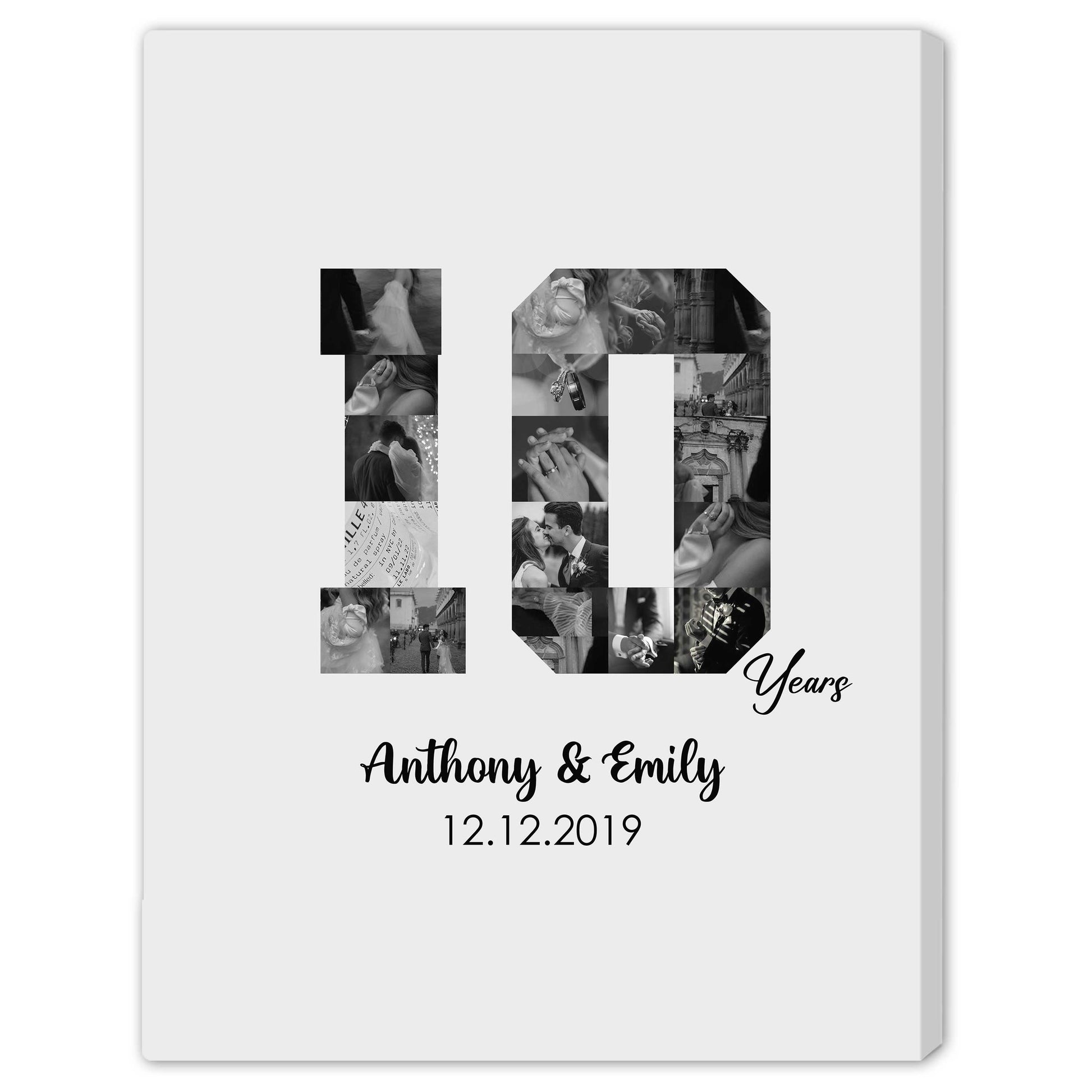 10th Year Anniversary Photo Collage - Personalized 10 Year Wedding Anniversary gift for Husband for Wife - Custom Canvas - Elizabeth Fashions