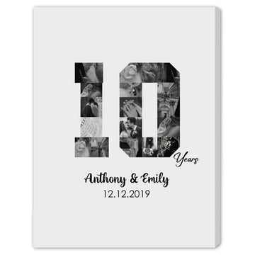 10th Year Anniversary Photo Collage - Personalized 10 Year Wedding Anniversary gift for Husband for Wife - Custom Canvas - Elizabeth Fashions