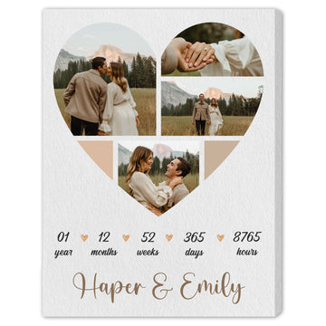 Personalized 1st anniversary gift for husband - Heart-shaped Photo Collage - Custom Canvas Print - Elizabeth Fashions