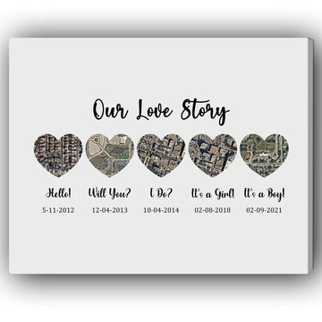 Our Love Story - Personalized Wedding Anniversary, Valentine's Day gift for Husband or Wife - Custom Map Canvas - Elizabeth Fashions