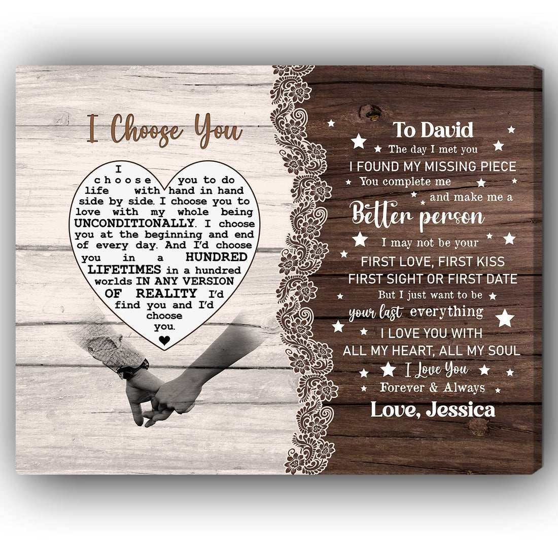 I Choose You - Personalized Wedding Anniversary or Valentine's Day gift for Husband or Wife - Custom Canvas - Elizabeth Fashions
