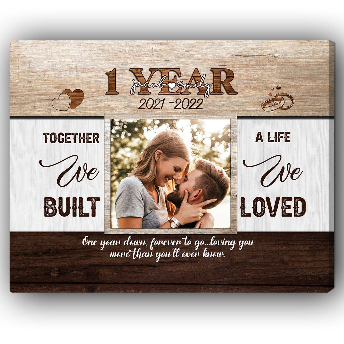 Personalized One Year Wedding Anniversary gift for him for her - 1 Year Together - Custom Canvas - Elizabeth Fashions