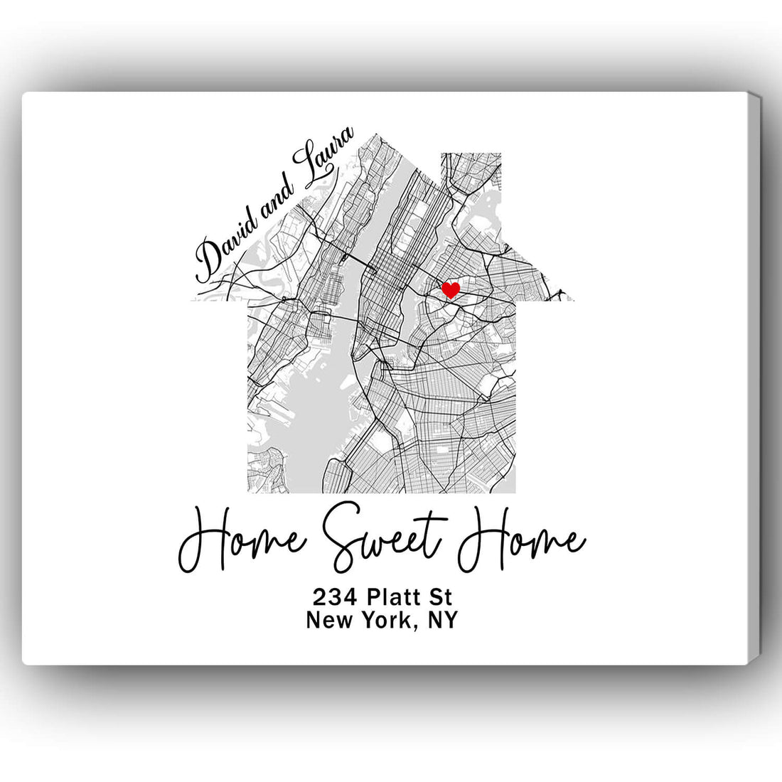 Home Sweet Home - Personalized Wedding Anniversary, Valentine's Day gift for Husband for Wife - Custom Map Canvas - Elizabeth Fashions