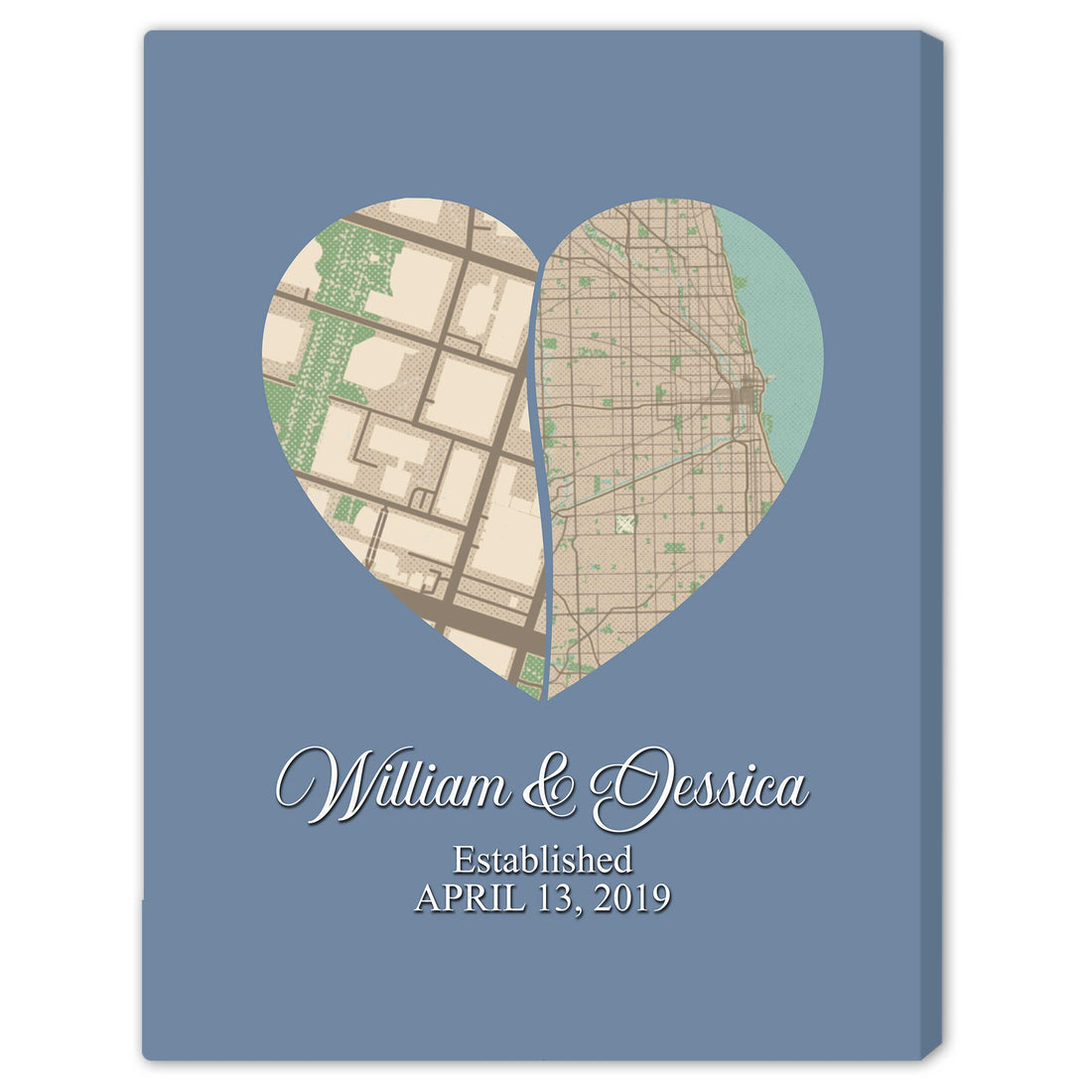 Heart Maps - Personalized Anniversary, Valentine's Day gift for Long Distance Boyfriend or Girlfriend - Custom Map Canvas - Elizabeth Fashions