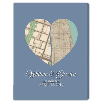 Heart Maps - Personalized Anniversary, Valentine's Day gift for Long Distance Boyfriend or Girlfriend - Custom Map Canvas - Elizabeth Fashions