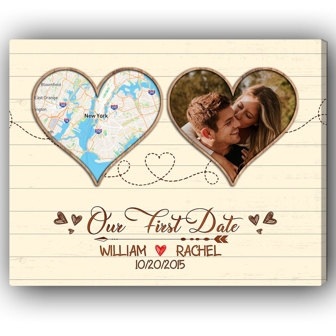 Our First Date - Personalized Wedding Anniversary, Valentine's Day gift for Husband or Wife - Custom Map Canvas - Elizabeth Fashions