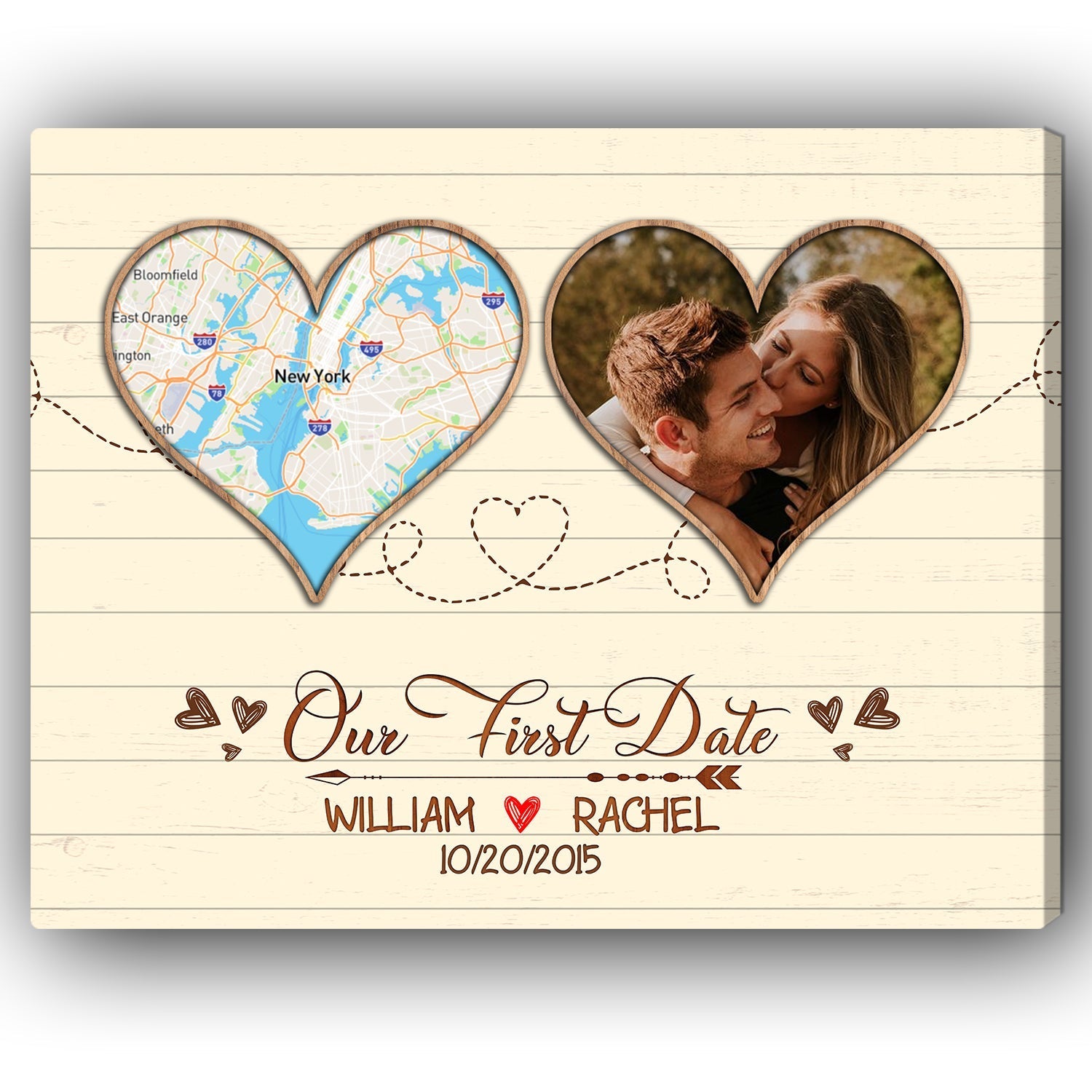 Our First Date - Personalized Wedding Anniversary, Valentine's Day gift for Husband or Wife - Custom Map Canvas - Elizabeth Fashions