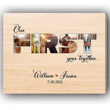 Our First Year Together Photo Collage - Personalized 1 Year Wedding Anniversary gift for Husband for Wife - Custom Canvas - Elizabeth Fashions