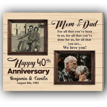 Happy 40th Anniversary - Personalized 40 Year Wedding Anniversary gift for Parents - Custom Canvas - Elizabeth Fashions